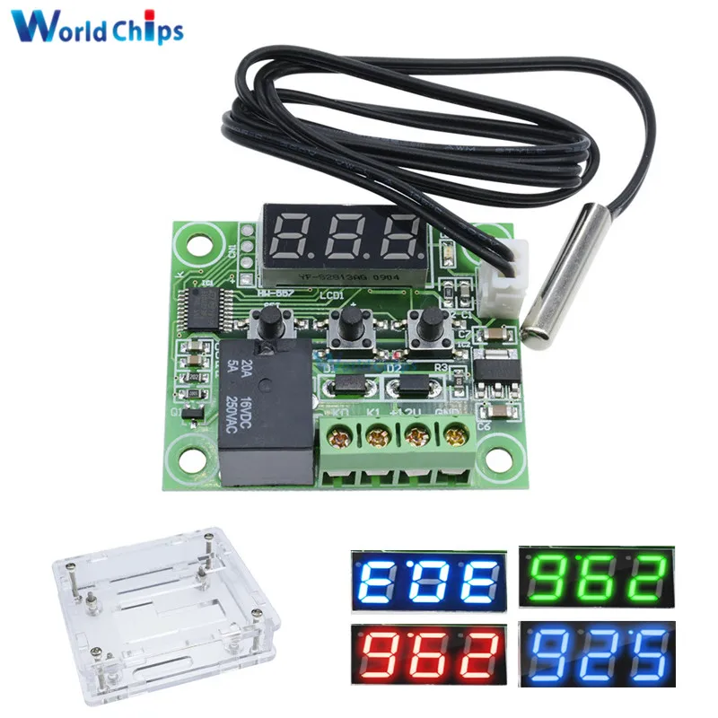 

4 Colors W1209 DC 12V LED Digital Heat Cool Thermostat Temperature Control Thermometer Controller Switch Module + NTC Sensor