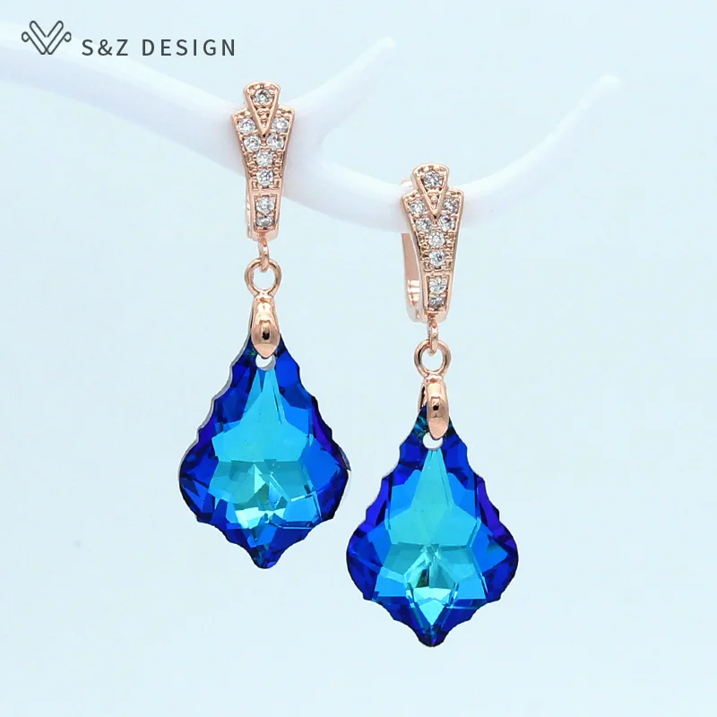 S&Z DESIGN New Fashion Imitation Crystal Water Drop Dangle Earrings For Women Wedding Party Gift 585 Rose Gold Color Eardrop