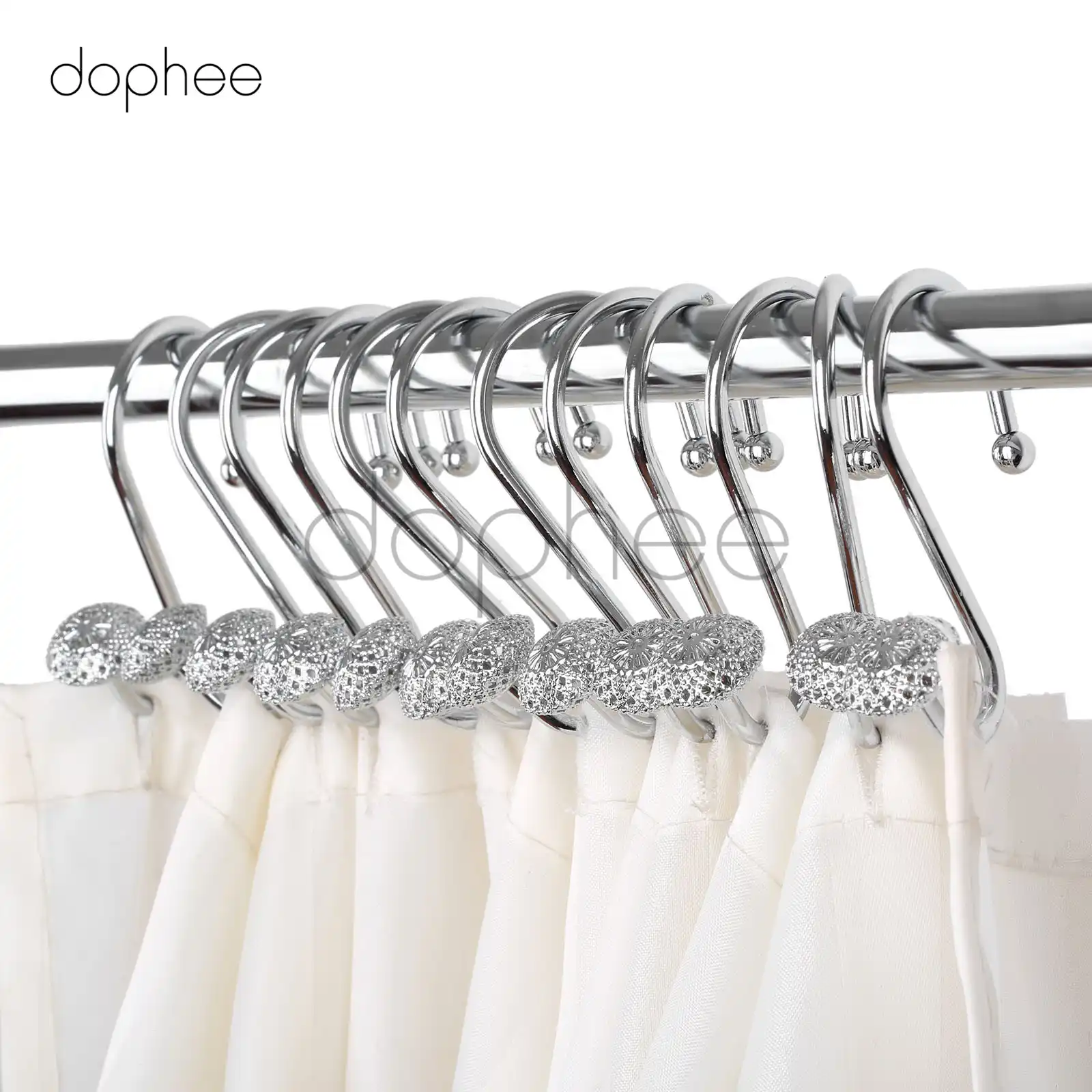 Dophee 12pcs S Shaped Iron Glide Curtain Hooks With Decorative