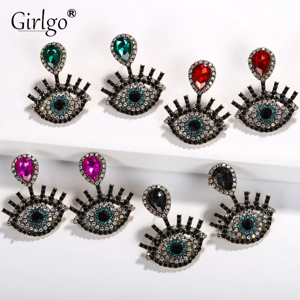 

Girlgo 2019 New Luxury Charm Eyes Crystal Earrings for Women Boho Fringed Metal Tassel Earrings Drop Earrings Jewelry Wedding