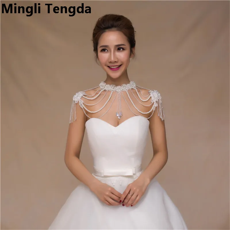 

2017 High Quality Beaded Wedding Bolero Bridal Jacket Pearl Bridal Coat Wraps Bolero De Novia Wedding Accessories Mingli Tengda
