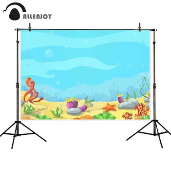 

Allenjoy blue undersea cartoon cute summer reef Watercolor tropic Seaweed child holiday backdrop background for a photography