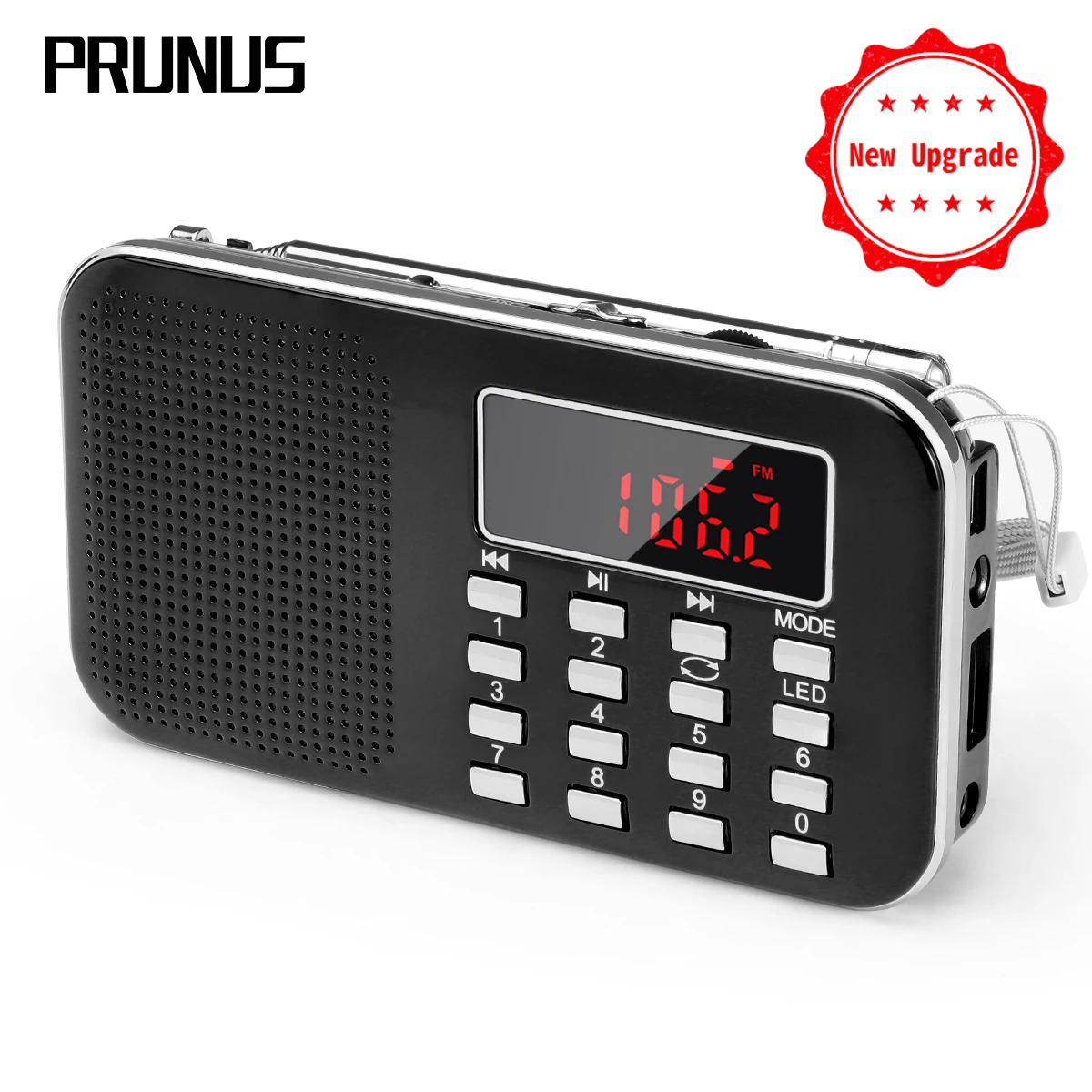 

PRUNUS L-218 Mini fm radio receiver AM / FM /SD Card MP3 play Speaker USB /AUX portable Emergency radio with Led light/ antenna