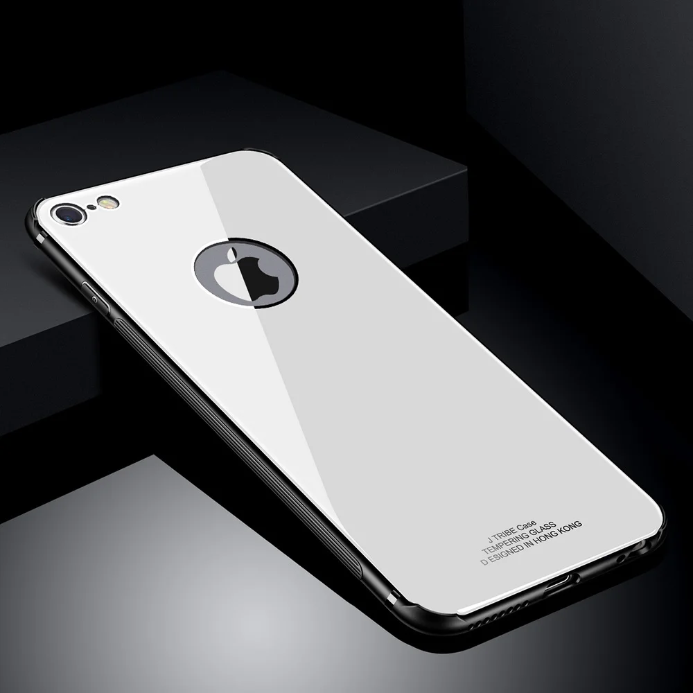 Чехол из закаленного стекла для iPhone 7, 6, 6s, 8 Plus, X, Xs, Max, XR, ударопрочный, мягкий, TPU, с краями, силиконовый, жесткий, задний Чехол для iPhone 7, 8 Plus - Цвет: Белый