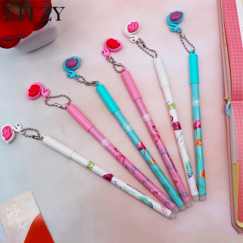

6pcs/set Kawaii Flamingo Pen Erasable Pen Refill 0.38mm Blue/Black Ink Magic Gel Pens for School Writing Tools Stationery Supply
