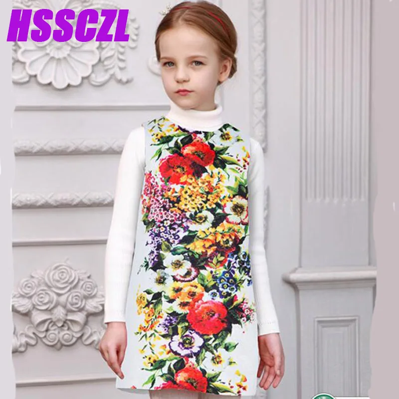 

HSSCZL Girls Dress Summer 2017 Brand Kids Print Floral Sleeveless Toddler Girl Children Dress Flowers Fille Costume Clothes