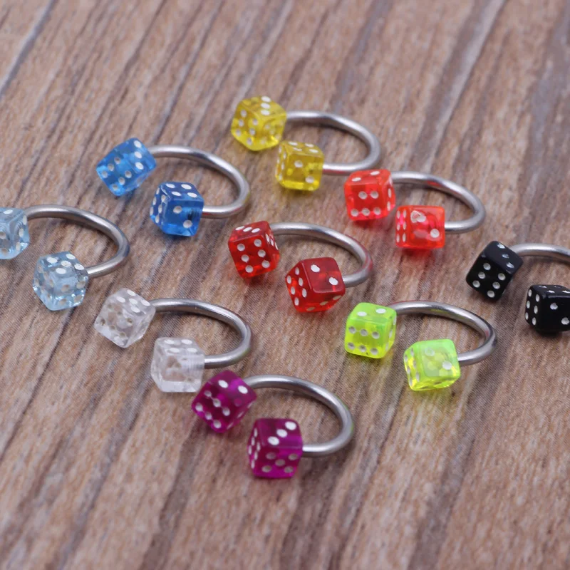 

1pcs 1.2*8*3mm 16G Dice Stainless Steel Circular Barbells Horseshoe Lip Nose Ring Septum Piercing Body Jewelry