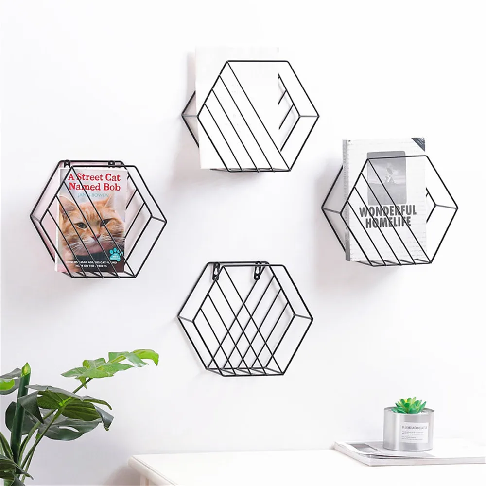 

Pentagon Style Metal Table Storage Basket Vogue Chic Nordic Wall Mounted Desk Storage Basket Magazine Paper Organizer Home Decor