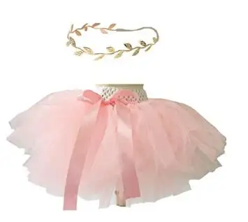 BBWOWLIN для маленьких девочек Пышная юбка юбки-пачки розового цвета с Золотая повязка Набор для 1st наряд для дня рождения для детей возрастом до 2 лет 033 - Цвет: 0-1T