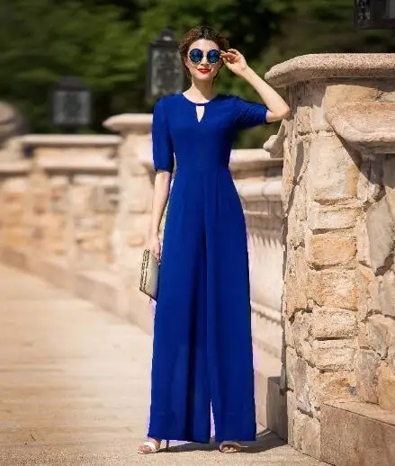 Jumpsuit for Women 2017 Summer Party Overalls Rompers Chiffon Elegant Green Full Length Bodysuit Plus Size M L XL 2XL 3XL