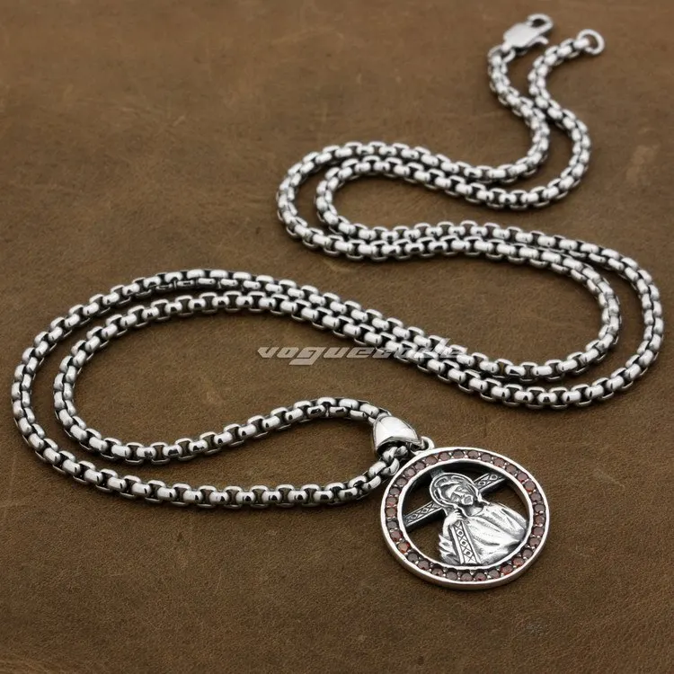 

Juses Cross Red CZ 925 Sterling Silver Mens Biker Rocker Pendant 9F015(Necklace 24inch)