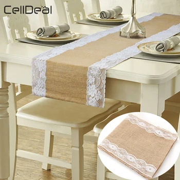 

30x280cm Vintage Natural Hessian Lace Table Runners Rustic Burlap Party Wedding Christmas Dining Room Restaurant Table Gadget