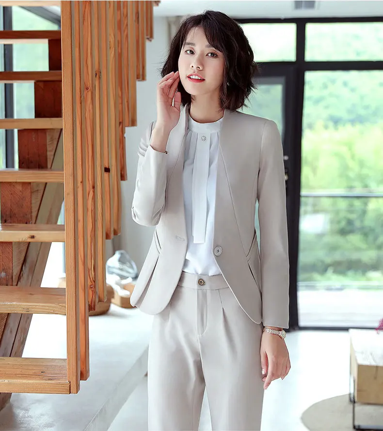 Professional suit set 2019 spring and autumn new slim solid color suit jacket female professional wear casual trousers and skirt