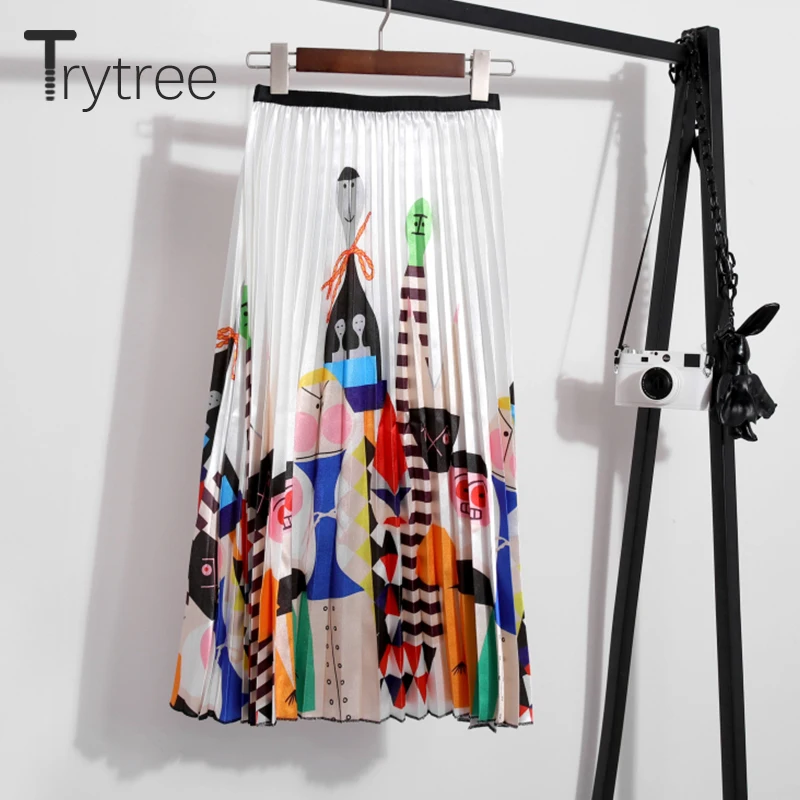 Летняя Осенняя плиссированная юбка Trytree Женская с мультяшным принтом юбки до