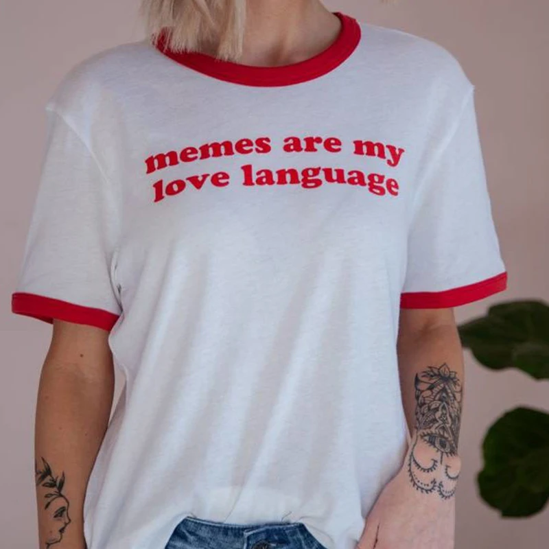 

Memes Are My Love Language Ringer T-shirt Casual Letter Printed Tshirt Women Lover Tumblr Tees Crewneck Harajuku Tops Drop Ship