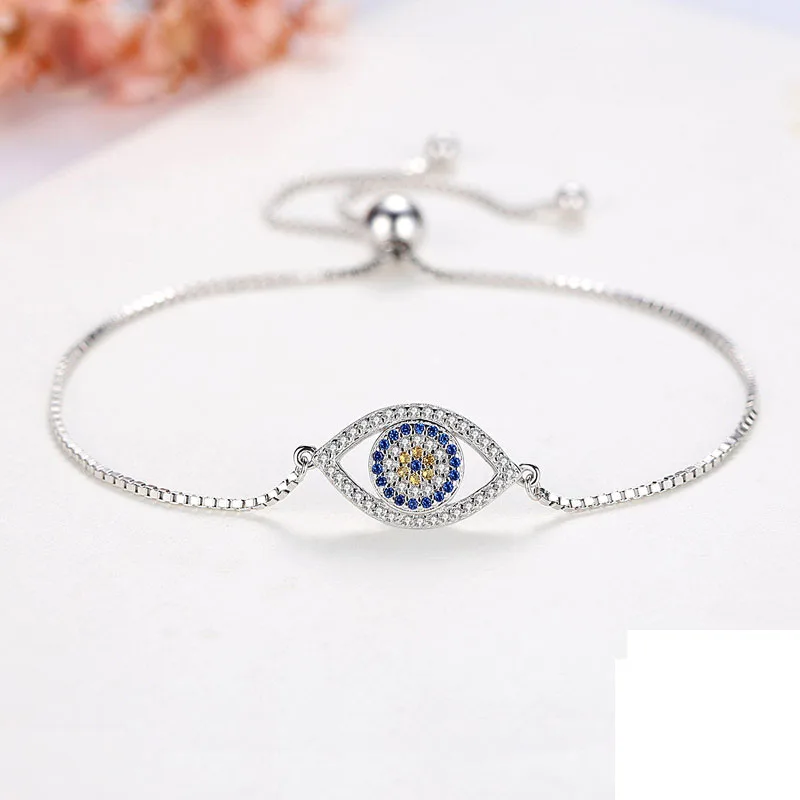 TONGZHE Модные женские 925 пара стерлингового серебра браслеты для женщин круглые синие камни браслет evil eye браслет, приносящий удачу мужчинам