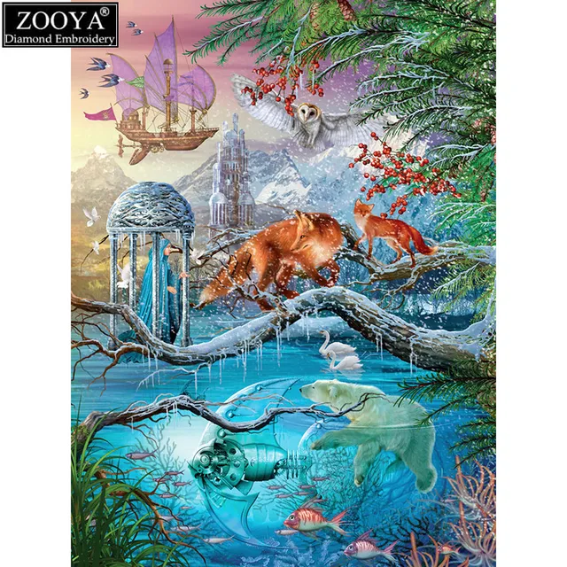 Zooya 5D DIY Алмаз вышивка shangri-la зима алмазов картина вышивки крестом полный квадрат горный хрусталь мозаичные украшения дома