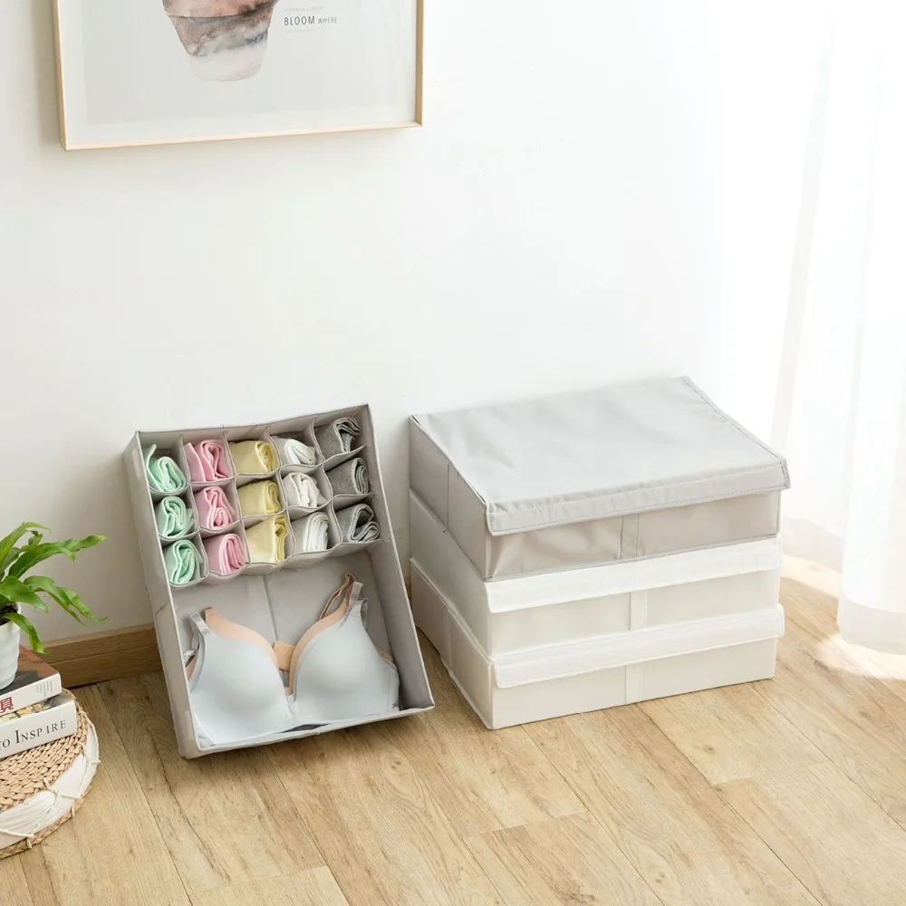 Waterproof 30/16 Grids Scarfs Socks Bra Drawer Closet Organizers Foldable Save Space Oxford Cloth Underwear Storage Box With Lid