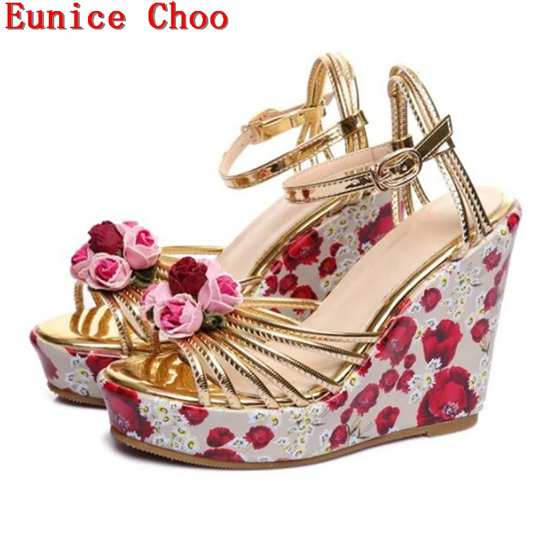 Gold and Light Gold Summer Flower High Heels Sandals Women Eunice Choo