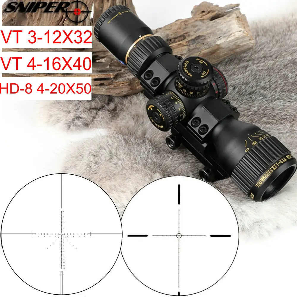 Снайпер VT 3-12X32 первый фокальный самолет HD-8 4-20X50/VT 4-16X40 FFP прицел винтовки окулярный тактический оптический прицел оптические прицелы