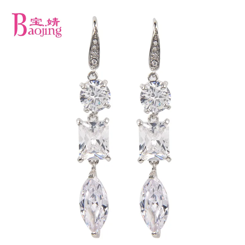 

Fashion Elegant Bridal Jewelry Gold Sliver Color Zircon Gem Earrings Long Dangle Earring for Women Fashion Costume jewelery