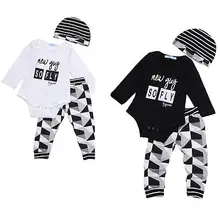 Baby boy girl autumn clothes for newborns 3pcs Romper hat pants suit Cartoon letter print designs baby clothing Set