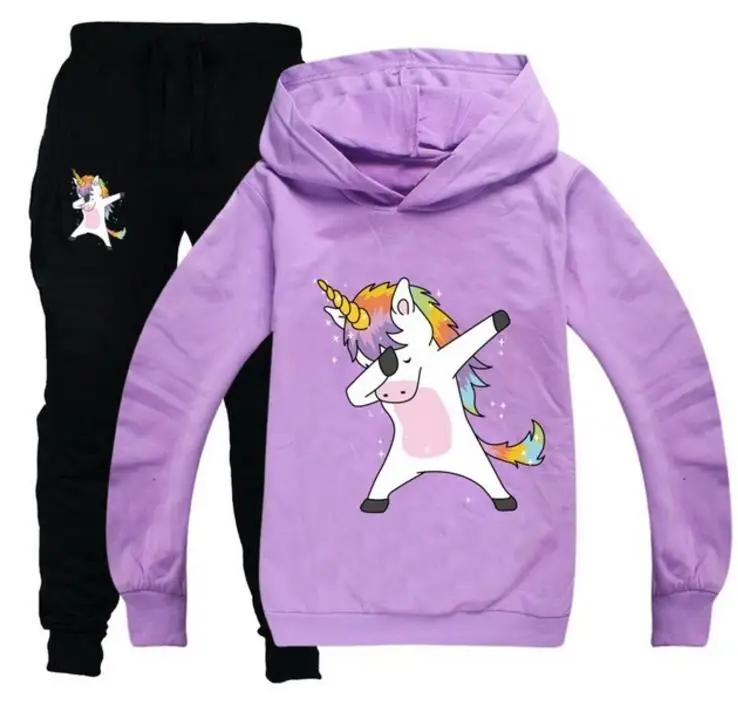 New Children's Set Children's Hoodies+ Pants 2 Pcs Tracksuit Boys And Girls Spring Autumn Unicorn Take Off Gesture Clothing Set