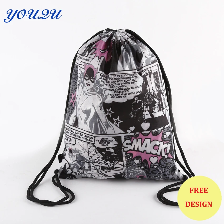 Custom printed promotional cheap drawstring bag, nylon backpack