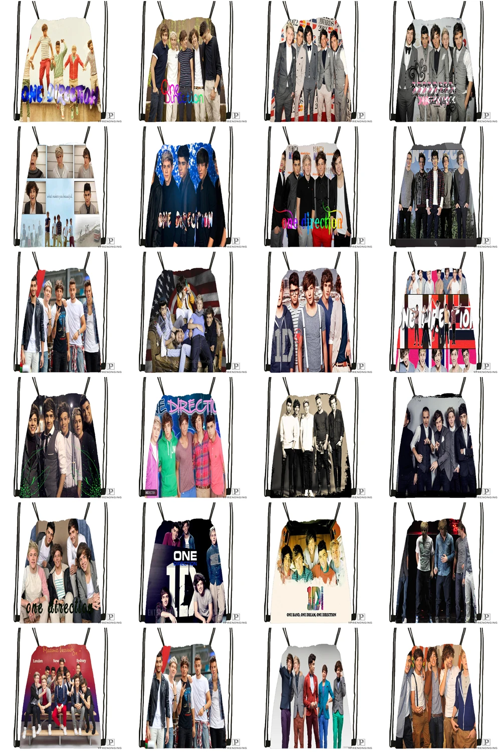 Пользовательские One Direction Drawstring сумка-рюкзак для парня девушку милый рюкзак дети сумка (черный назад) 31x40 см #180531-01-24