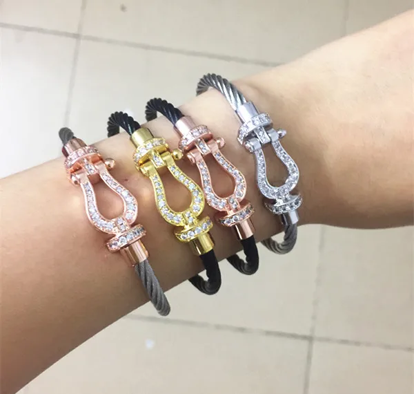 New France Designs Wire Cable Zircon U Horseshoe Clasp Bracelets New France Designs Wire Cable Zircon U Horseshoe Clasp Bracelets Fashion Men Full Of Crystal Hook Bangles In From Jewelry Accessories On