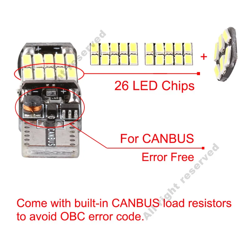 10x t10 w5w светодиодный canbus 194 501 интерьер автомобиля свет 26SMD 4014 чип Белый Подсветка приборной панели лампы 5w5 никаких ошибок выявлено не было 12 V Авто Лампа 6000 K