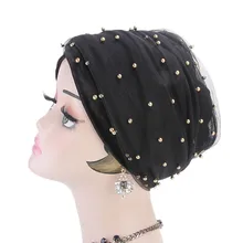 Женский стиль бархат жемчуг головной платок мусульманский тюрбан дамы головной убор в индийском стиле раковая шапочка при химиотерапии аксессуары для волос турбанта