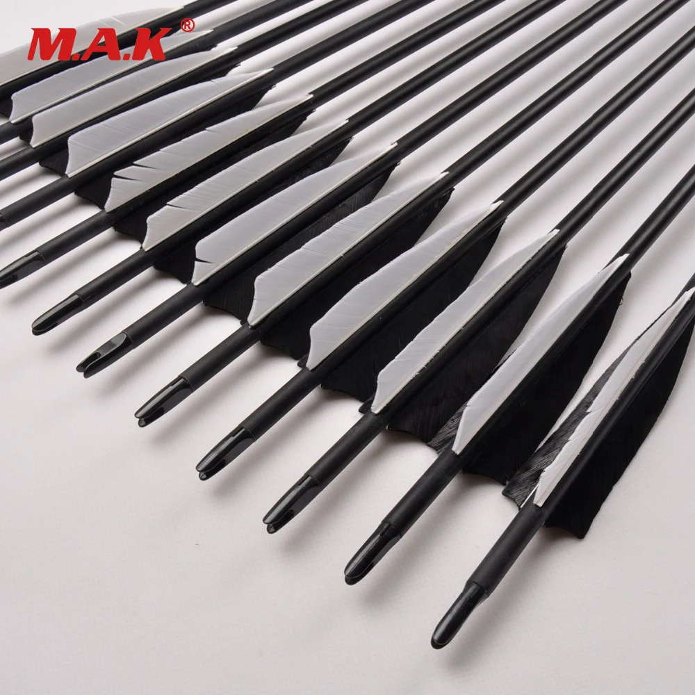 

12pcs/lot Archery Hunting Carbon Arrow Spine500 OD 8mm 32" length with Replaceable Arrowheads for Recurve Bow Hunting/Shooting