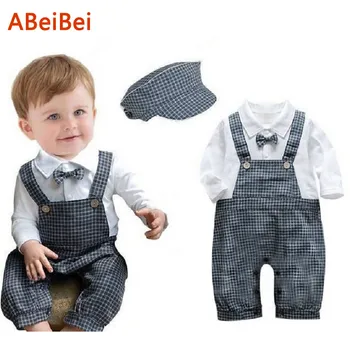 

free shipping Baby sets New Baby boys Romper Gentleman modelling infant long sleeve climb clothes kids body suit