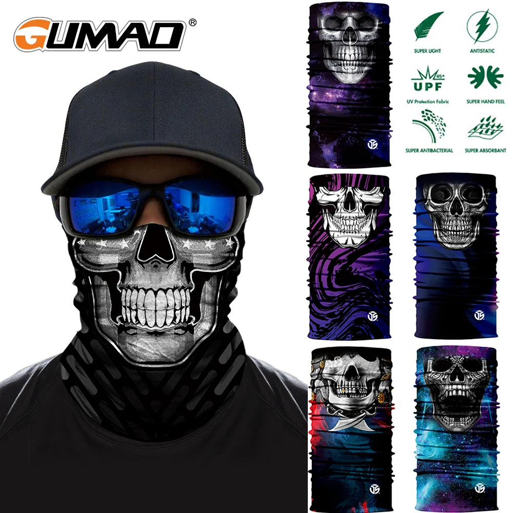 Face Mask Skull Bandana 3D Seamless Shield Tube Neck Gaiter Spots Running Cycling Bicycle Camping Ski Fishing Headband Scarf Men | Спорт и