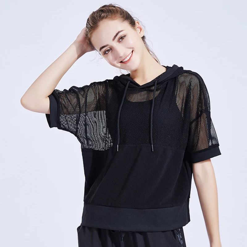 FeelKe New Style Women's Perspective Mesh Splicing Sport Hoodie