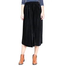 Плиссированная юбка для женщин ретро сплошной цвет Высокая талия Новая мода прямые свободные Повседневная Высокое качество