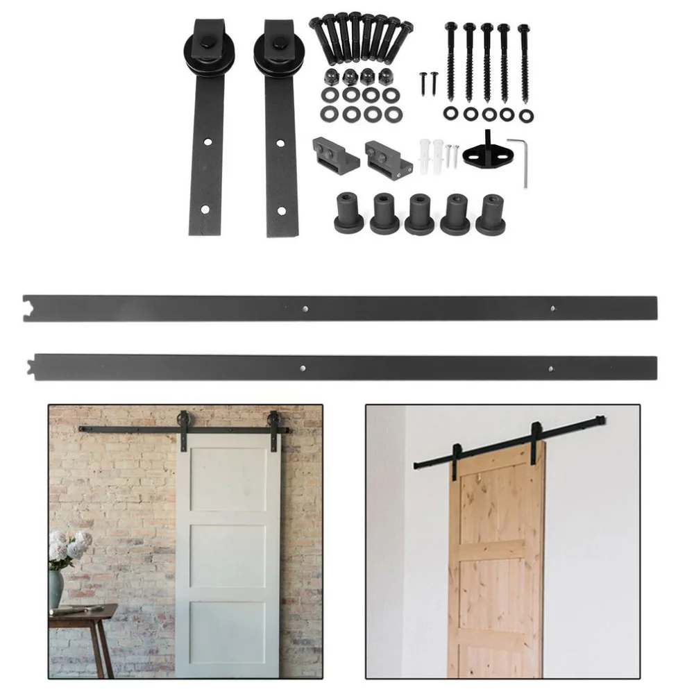 

Steel Barn Sliding Wood Door Hardware Set Slide Rail Antique Track Roller System Hanging Wheel Door Hardware Easy to Install