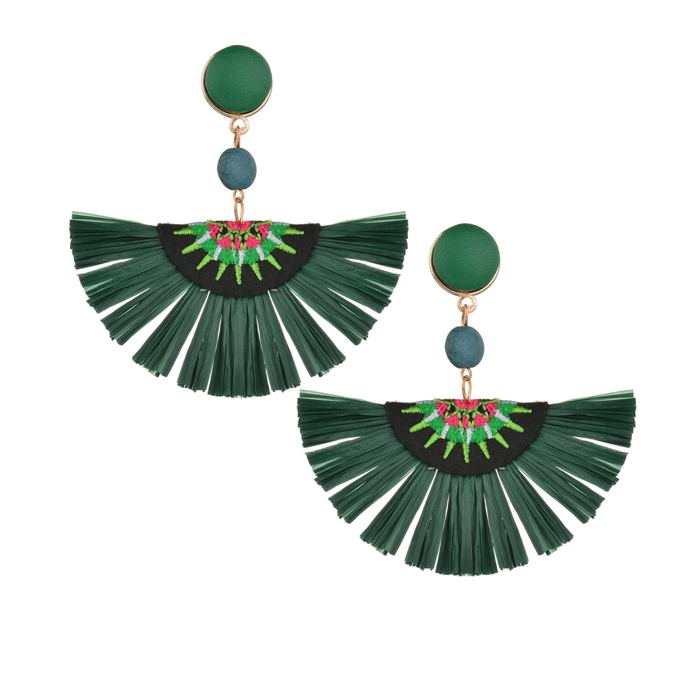 

MissCyCy Bohemia Raffia Tassel Earrings for Women Ethnic Style Semicircle Embroidery Drop Earrings Jewelry Female Gift