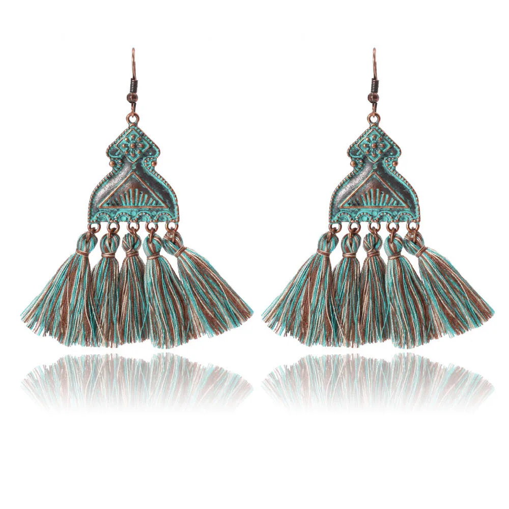 Zinc alloy Earring Tassel Earring For Woman Verdigris Patina Ear