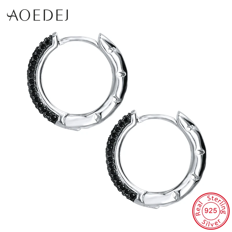 

AOEDEJ Real 925 Sterling Silver Hoop Earrings For Women Men Black Cubic Zirconia Crystal Earrings Jewelry Orecchini Argento 925