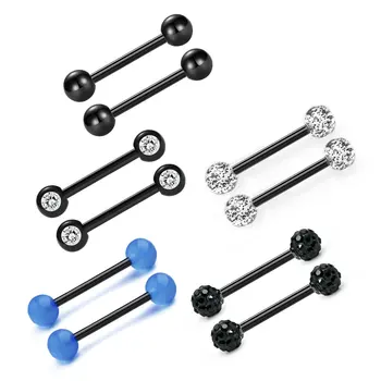

JFORYOU 14G Nipple Rings 12mm 14mm 16mm 18mm Surgical Steel Shining Metal Ball/Rhinstone/Candy Color Balls Nipple Piercing Barbe