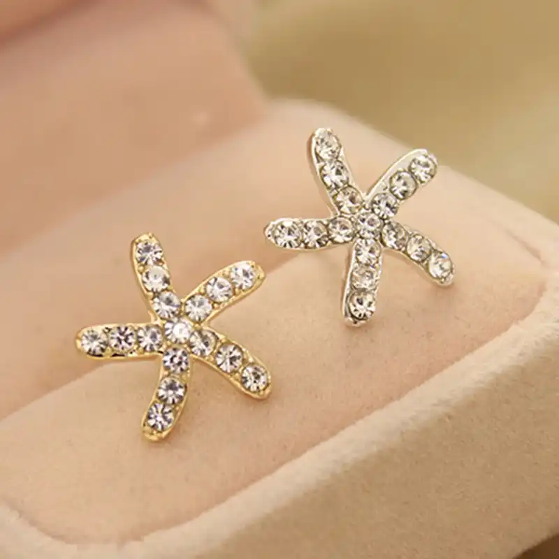 Женские серьги пусеты со стразами Серьги с морской звездой ED357|starfish stud earrings|fashion