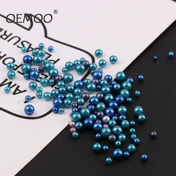

3-6mm No Hole Pearl Round Beads Deep Blue Series Mix Size Imitation For DIY Nail Art Decoration