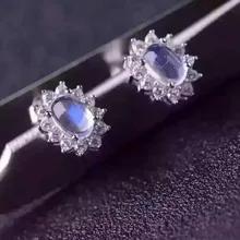 Натуральный лунный камень серьги-гвоздики 925 серебро натуральный синий драгоценный камень серьги женские классические элегантные модные круглые серьги для вечерние