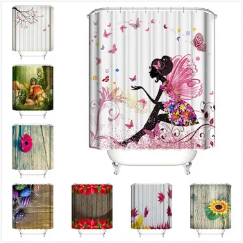 

New Butterfly Girl 3D Printed Waterproof Shower Curtain With 12 Hooks Bathroom Polyester Soft Curtain Tapestry 180x180cm