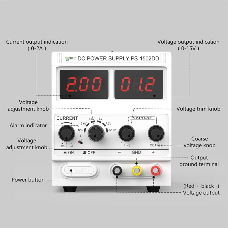 Лучший 1502DD Регулируемый DC Питание 0-2A 15V Цифровой Дисплей телефон ремонт, блок питания постоянного проводящий регулятор постоянного тока