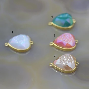

5Pcs/lot,Beautiful Color Raw Agates Drusy Faceted Heart-Shaped Connectors Pendants,Gold Edges Druzy Geode Slab Nugget Charms