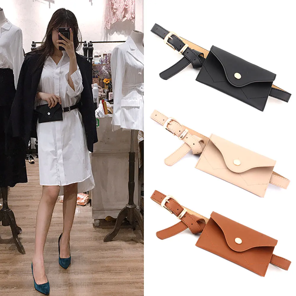 

2Pcs/Set Fashion Pack for Women PU Leather Waist Bag Travel Purse with Removable Leather Belt Bag