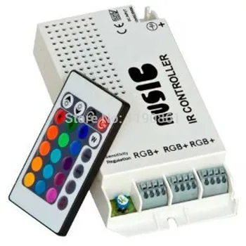

RGB IR Music Led Controller white shell 2 Ports Output for Color Changing Strips with Remote Control 24key